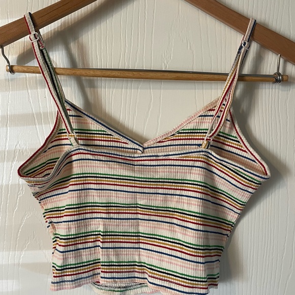 Forever 21 Ribbed White Rainbow Striped Cropped Tank Top Y2K - Picture 5 of 5
